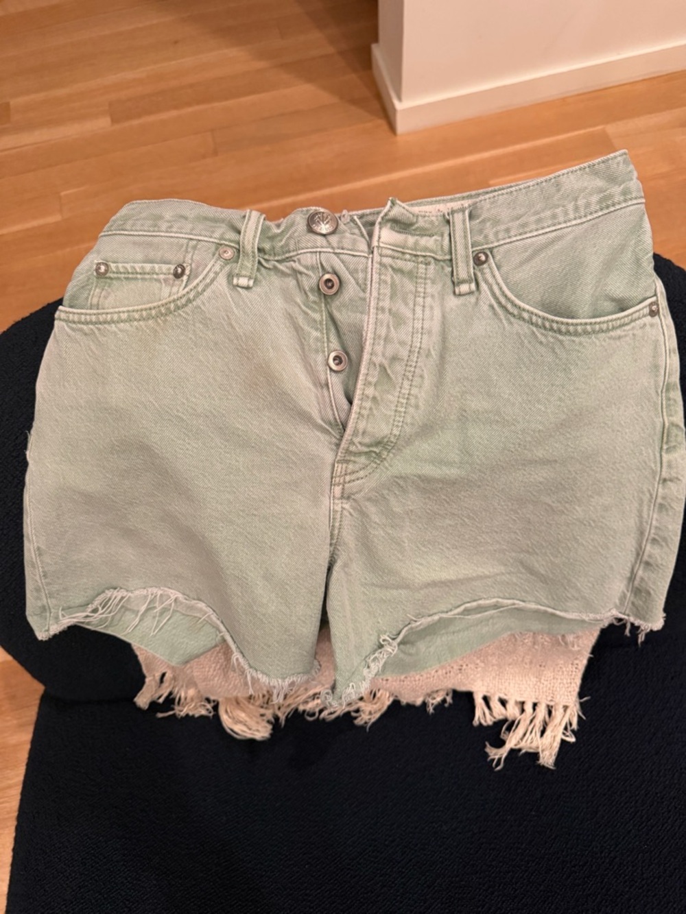 rag & bone Mint Green Distressed High-Rise Denim Shorts